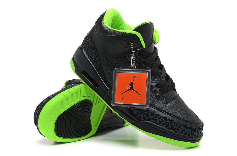 2013 Jordan 3 Hardback Black Green Shoes