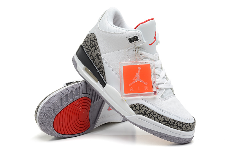 2013 Jordan 3 Hardback White Grey Red Shoes
