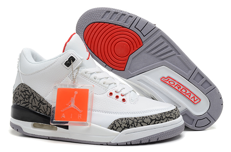 2013 Jordan 3 Hardback White Grey Red Shoes