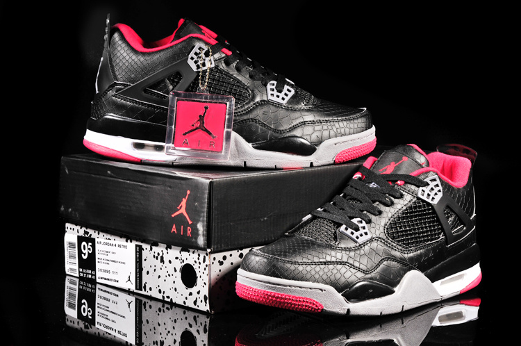 Air Jordan 4 Fish Pattern Black Red Shoes