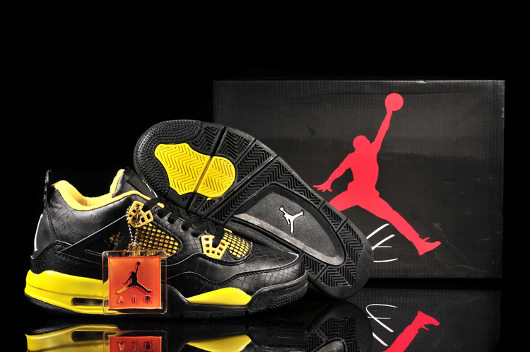 Air Jordan 4 Fish Pattern Black Yellow Shoes