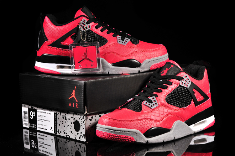 Air Jordan 4 Fish Pattern Red Black Shoes - Click Image to Close