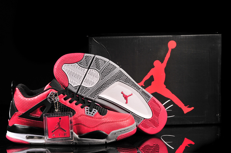 Air Jordan 4 Fish Pattern Red Black Shoes - Click Image to Close