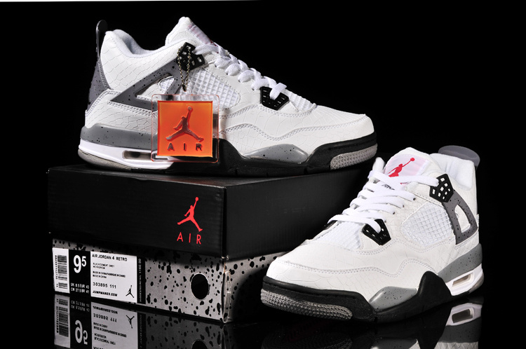 Air Jordan 4 Fish Pattern White Black Grey Shoes