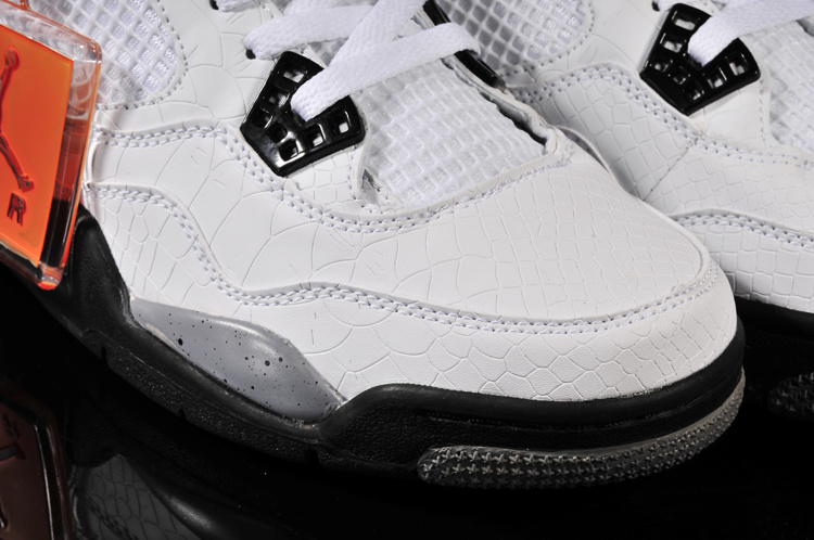 Air Jordan 4 Fish Pattern White Black Grey Shoes - Click Image to Close