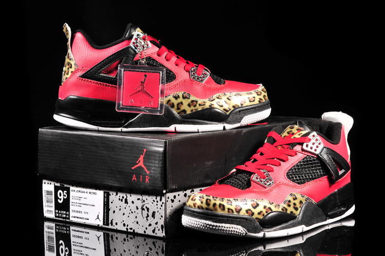 Air Jordan 4 Leopard Print Limited Edition Red Black Shoes - Click Image to Close