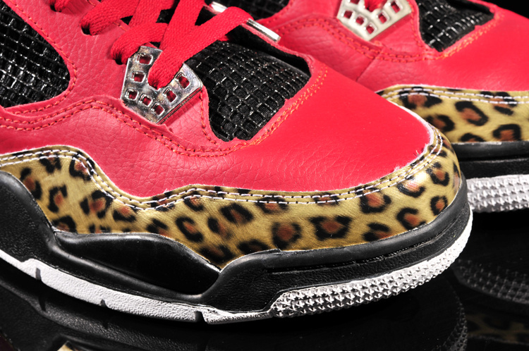 Air Jordan 4 Leopard Print Limited Edition Red Black Shoes - Click Image to Close