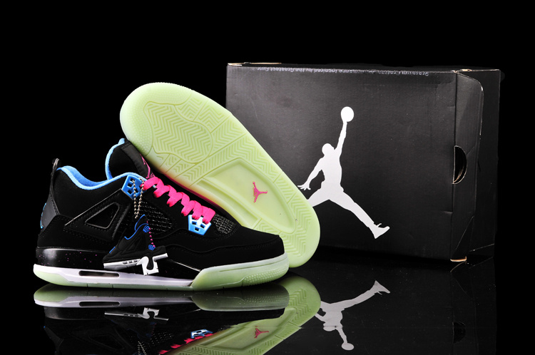 New Arrival Jordan 4 Midnigh Black Pink Blue For Women - Click Image to Close