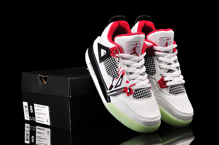 New Arrival Jordan 4 Midnigh White Black Red For Women - Click Image to Close