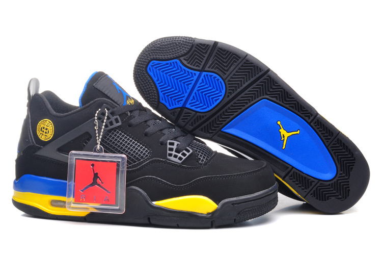 Air Jordan 4 Retro Black Blue Yellow Lovers Shoes