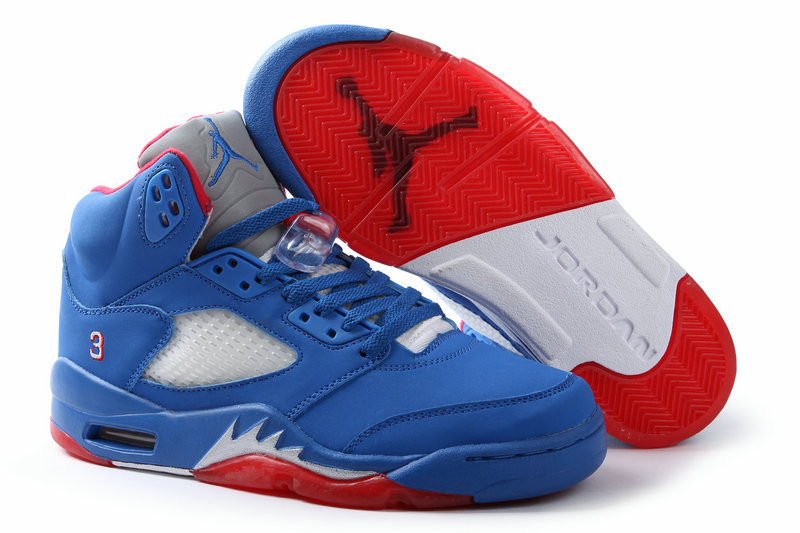 Air Jordan 5 All Blue Red Shoes - Click Image to Close