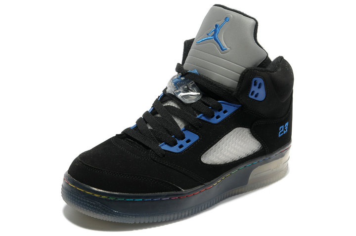 Special Jordan 5 Shine Sole Black Blue Shoes