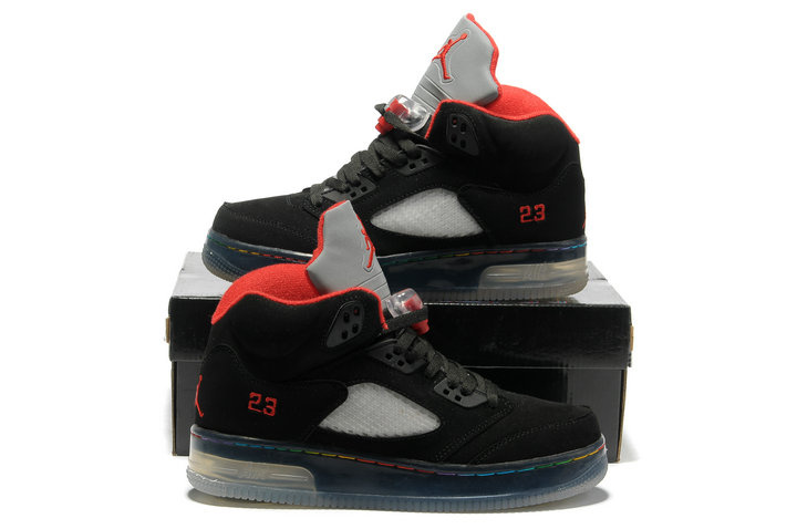 Special Jordan 5 Shine Sole Dark Black Red Shoes - Click Image to Close