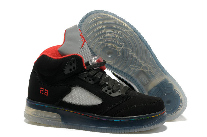 Special Jordan 5 Shine Sole Dark Black Red Shoes - Click Image to Close