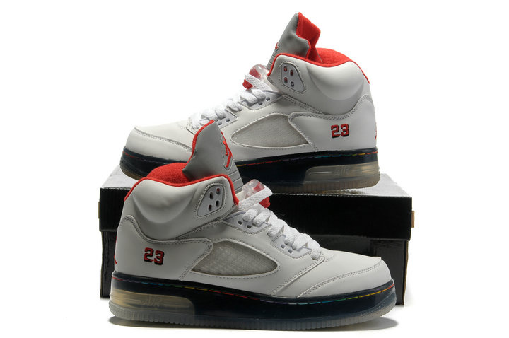 Special Jordan 5 Shine Sole White Black Red Shoes