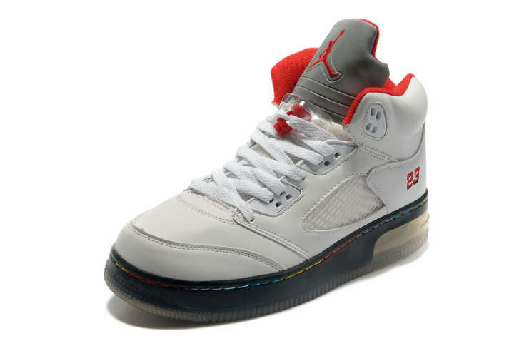 Special Jordan 5 Shine Sole White Black Red Shoes
