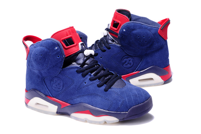 New Air Jordan 6 Suede Blue White Red Shoes