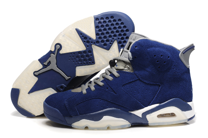 New Air Jordan 6 Suede Blue White Shoes - Click Image to Close