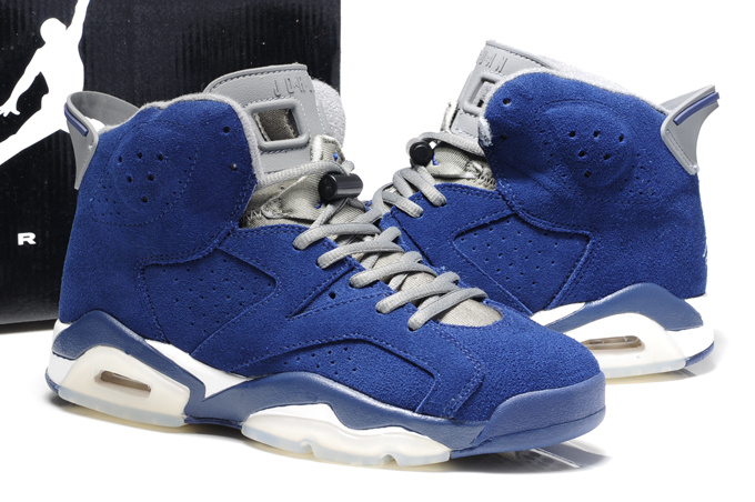 New Air Jordan 6 Suede Blue White Shoes - Click Image to Close
