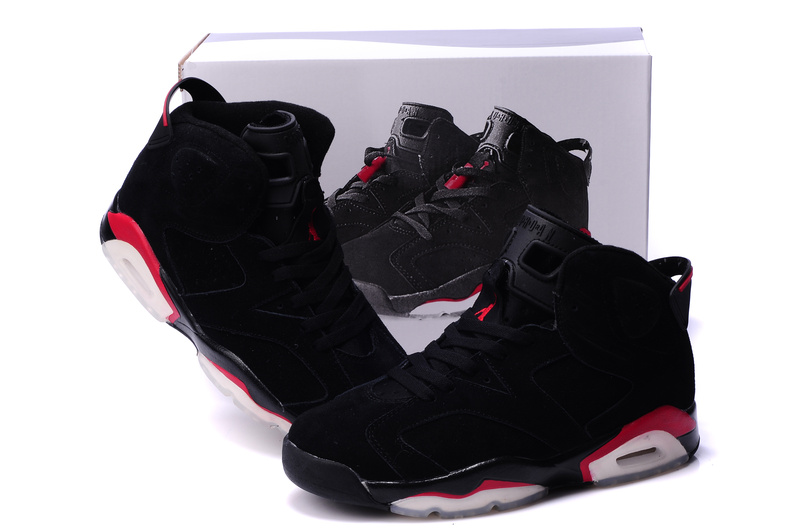 New Air Jordan 6 Suede Dark Black Red White Shoes