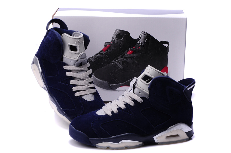 New Air Jordan 6 Suede Dark Blue White Shoes - Click Image to Close