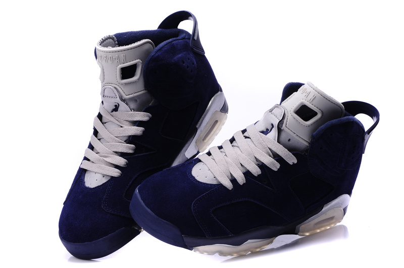New Air Jordan 6 Suede Dark Blue White Shoes
