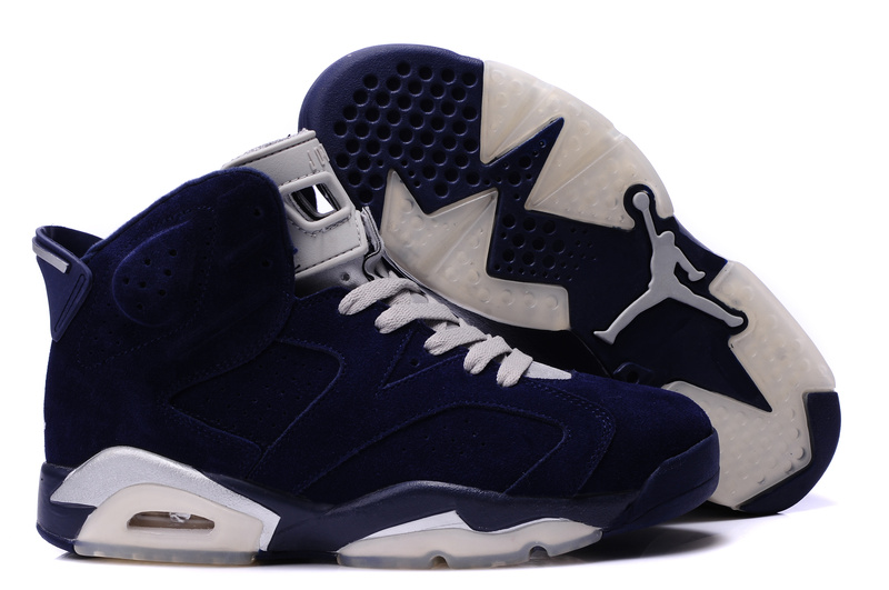 New Air Jordan 6 Suede Dark Blue White Shoes