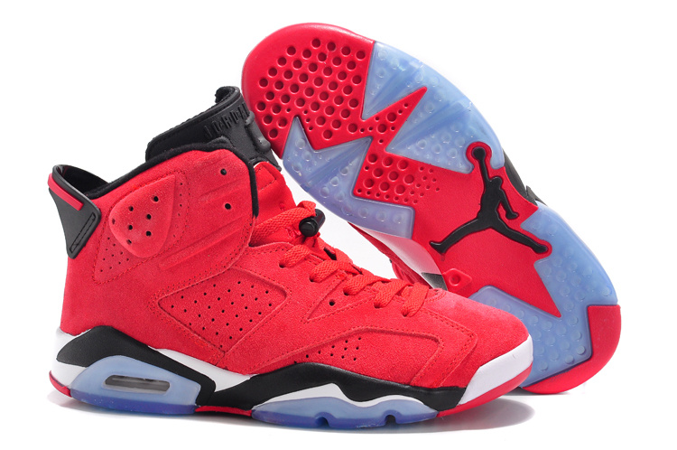 Air Jordan 6 Suede Red Black White Lovers Shoes - Click Image to Close