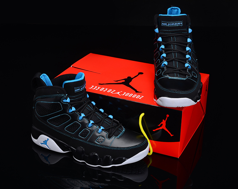 Reissued Air Jordan 9 Black Blue White Shoes - Click Image to Close