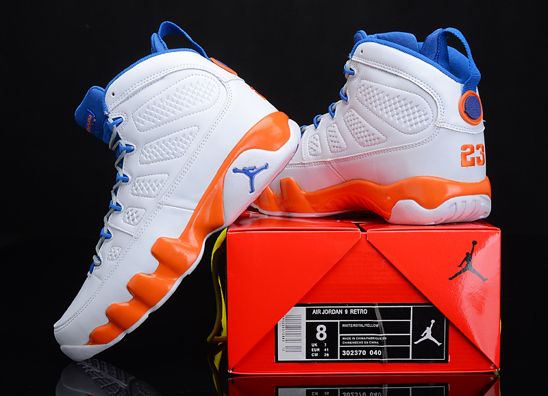 Reissued Air Jordan 9 White Blue Orange Shoes - Click Image to Close