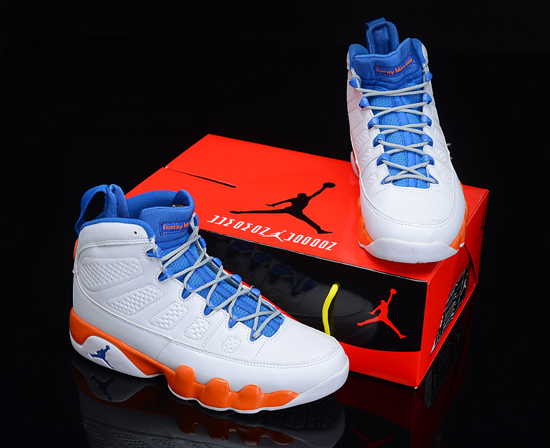 Reissued Air Jordan 9 White Blue Orange Shoes - Click Image to Close