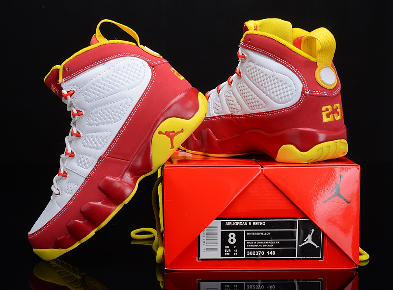 red and yellow jordan 9