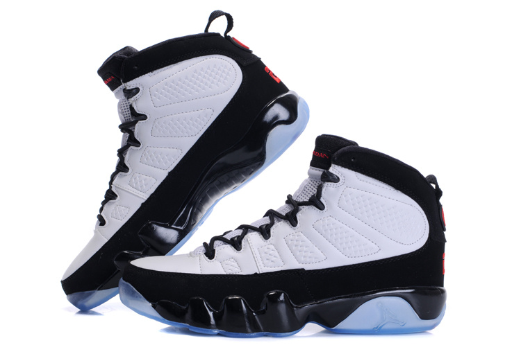 Jordan 9 Retro Transparent Sole White Black - Click Image to Close