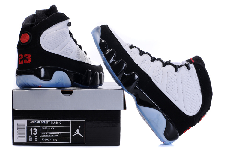 Jordan 9 Retro Transparent Sole White Black - Click Image to Close