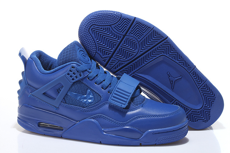 All Blue Air Jordan 4 Shoes With Strap