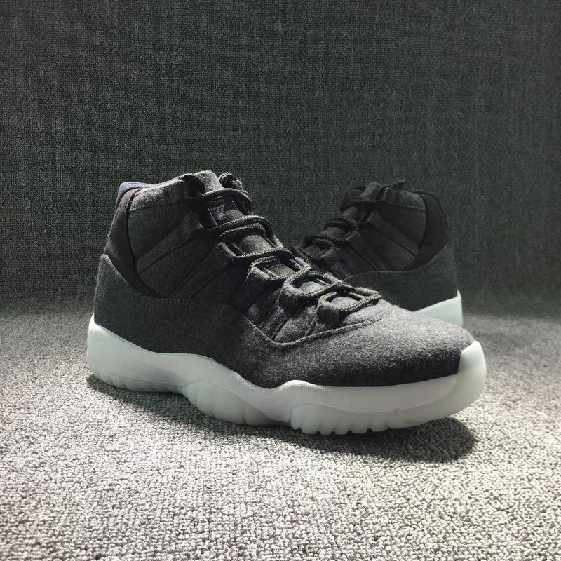 Authentic Air Jordan 11 Wool Black Grey Shoes - Click Image to Close