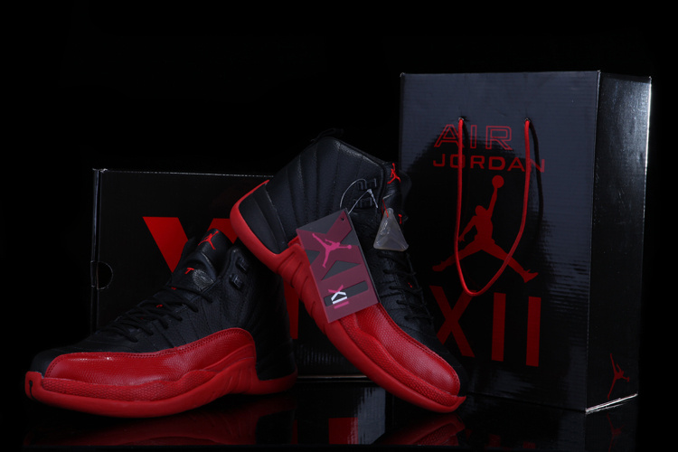 Chalcedony Air Jordan 12 Black Red Shoes