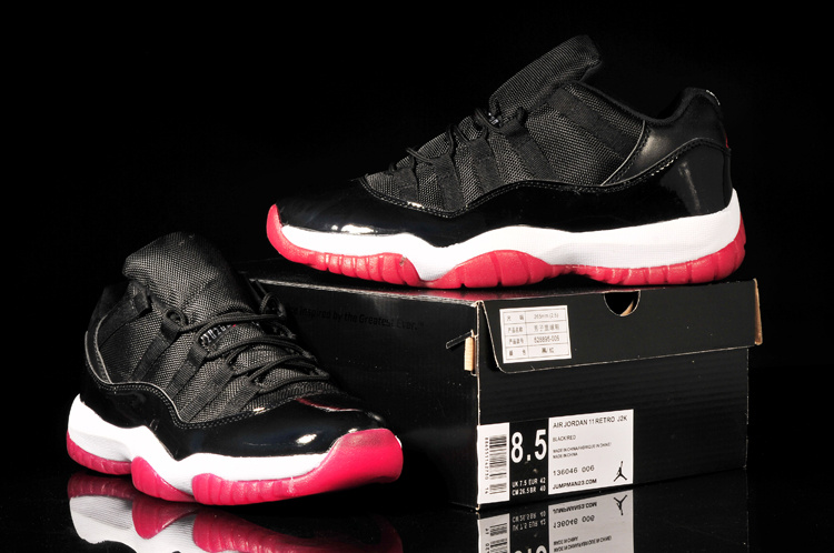 Classic Air Jordan 11 Low Reissue Black White Red Shoes - Click Image to Close