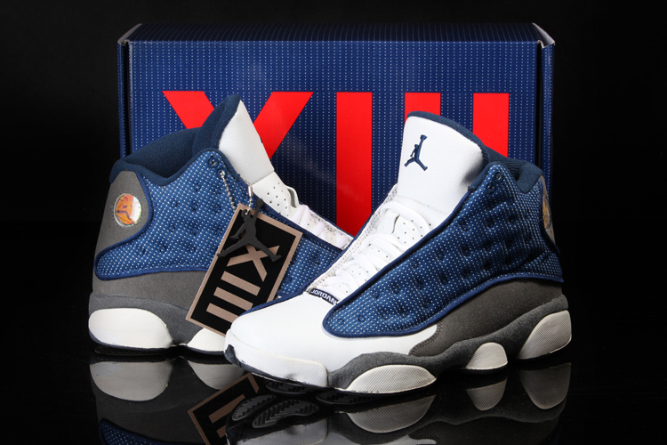 Cool Summer Air Jordan 13 White Blue Grey Shoes - Click Image to Close