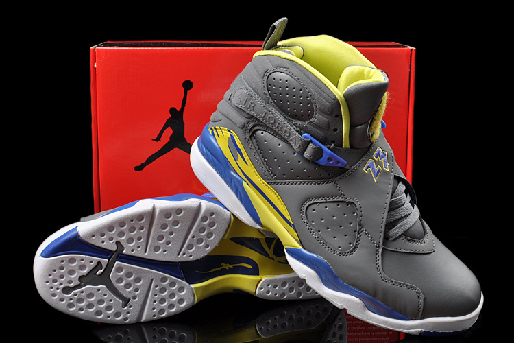 Duplicate Air Jordan 8 Grey White Yellow Shoes - Click Image to Close