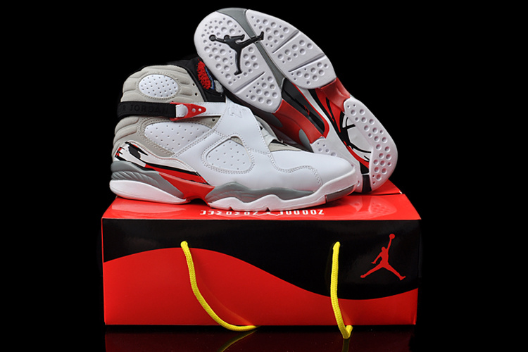 Duplicate Air Jordan 8 White Grey Red Shoes - Click Image to Close