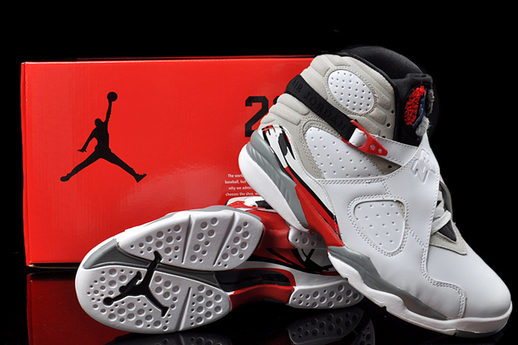 Duplicate Air Jordan 8 White Grey Red Shoes - Click Image to Close