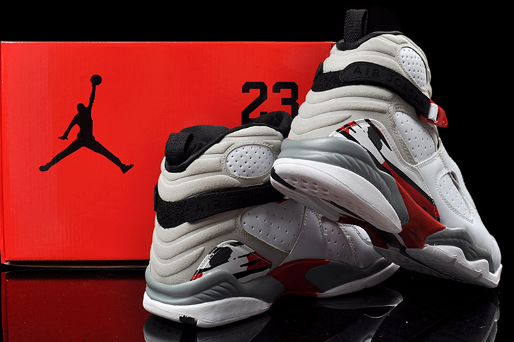 Duplicate Air Jordan 8 White Grey Red Shoes - Click Image to Close