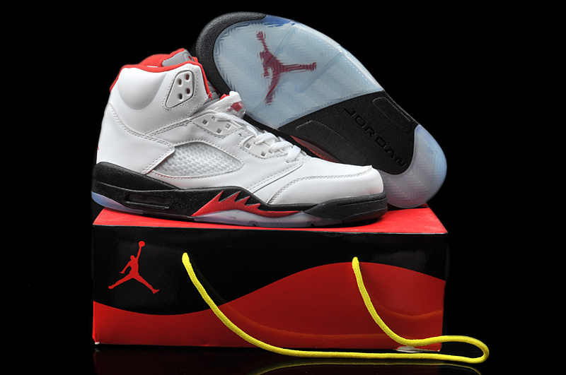 New Arrival Hardback Air Jordan 5 White Black Red Shoes - Click Image to Close