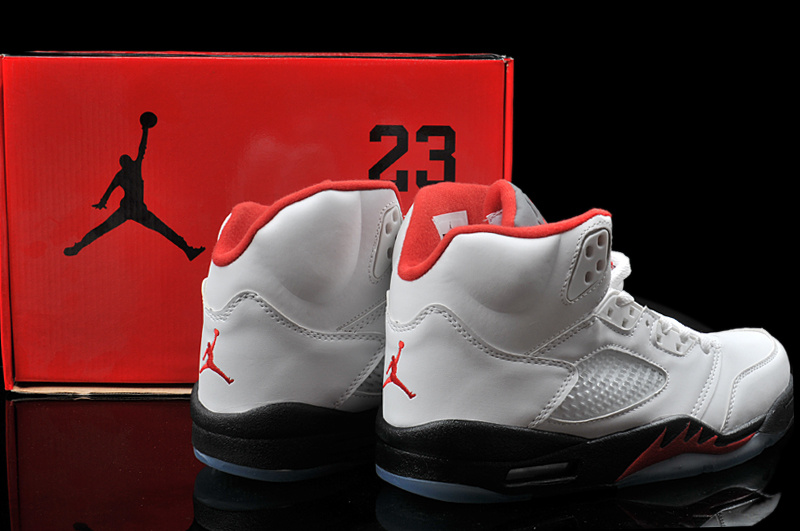 New Arrival Hardback Air Jordan 5 White Black Red Shoes - Click Image to Close