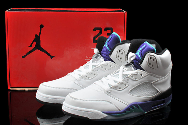 New Arrival Hardback Air Jordan 5 White Purple Shoes - Click Image to Close