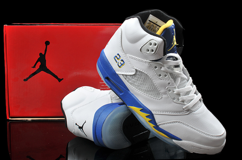 jordan retro 5 white blue yellow