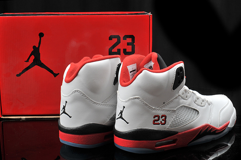 New Arrival Hardback Air Jordan 5 White Red Black Shoes - Click Image to Close