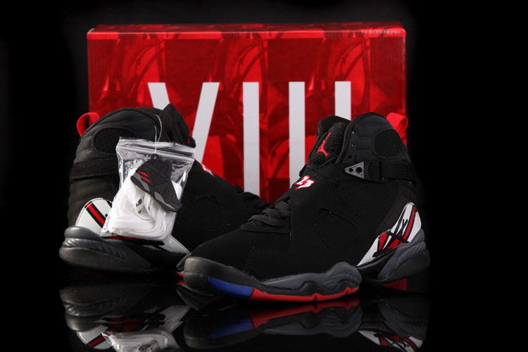 Hardback Air Jordan 8 Black White Red Shoes - Click Image to Close