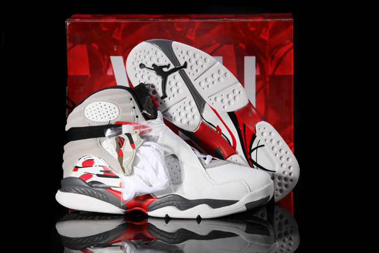 Hardback Air Jordan 8 White Grey Red Shoes - Click Image to Close